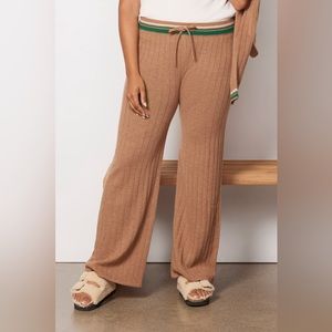 3/$30 NWT Monrow Cashmere Brown Stripe Sweater Rib Lounge Pants Sz L